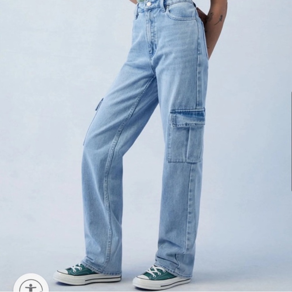 Pacsun Light Indigo '90s Boyfriend Cargo Jeans- Medium Indigo Wash - Picture 6 of 7